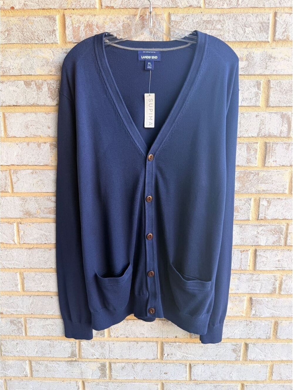 Lands’ End NWT Long Sleeve V-Neck Button Up Navy Blue Cardigan Sweater Size XL